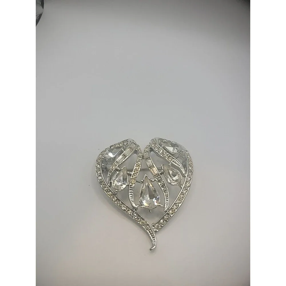 Vintage Coro Pin Brooch Ornate Heart Crystal Teardrop Jewelry Costume